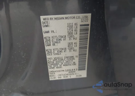 2023 Nissan Titan Pro-4X 4X4 из США, поврежденный, VIN 1N6AA1ED7PN106443